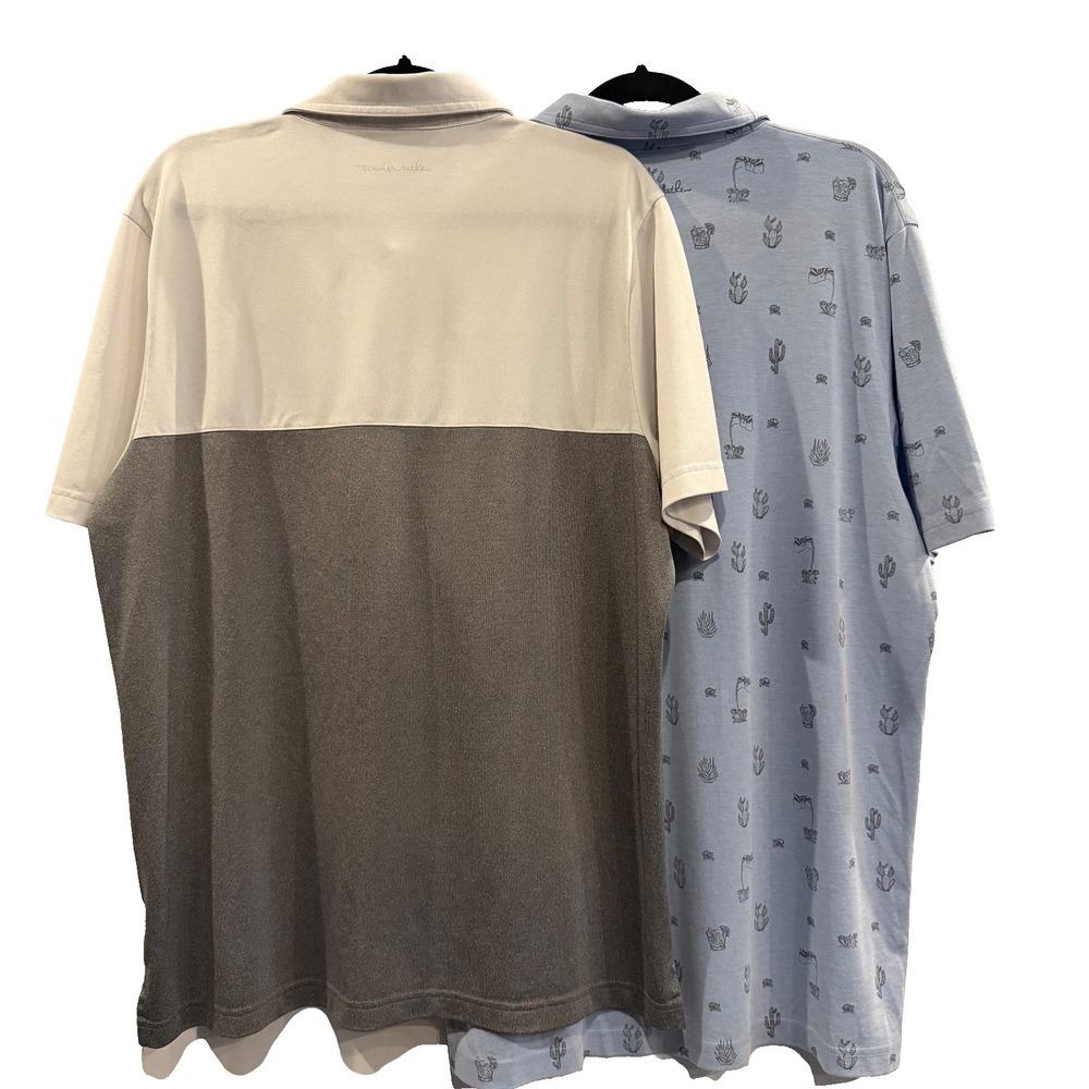 Travis Mathew LOT of Two Polo Shirts XL Gray White Colorblock, Blue Cactus Print - Picture 4 of 12